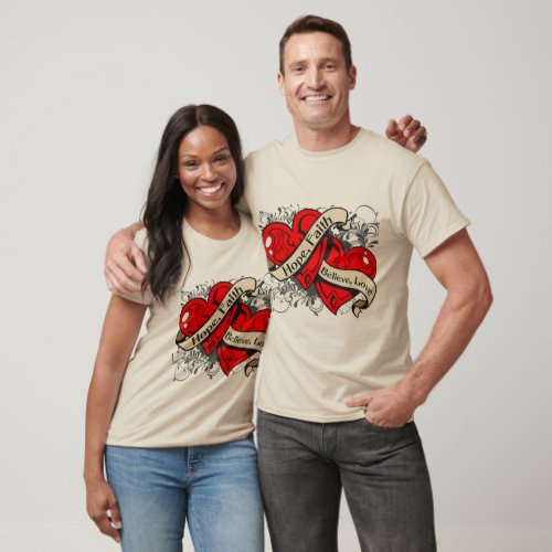 AIDS HIV Hope Faith Dual Hearts T_Shirt