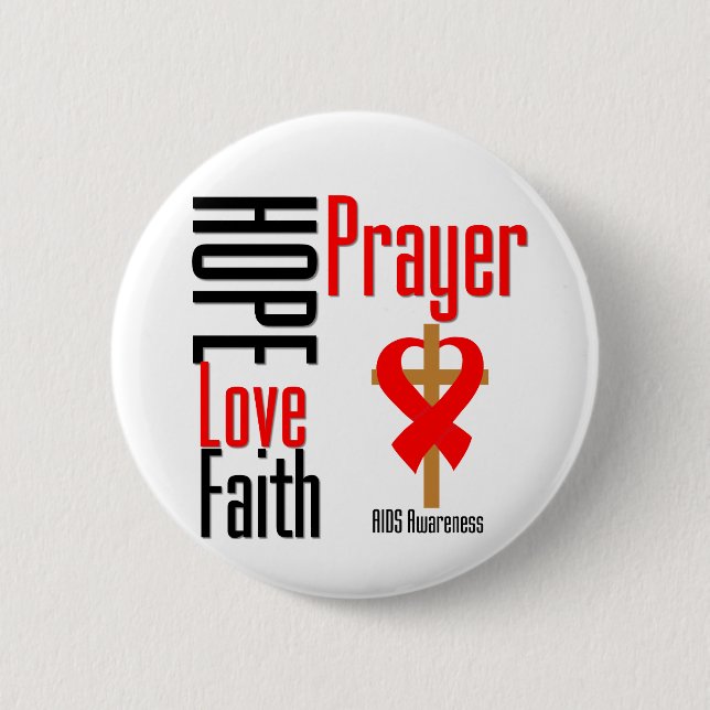 AIDS Hope Love Faith Prayer Cross Button (Front)