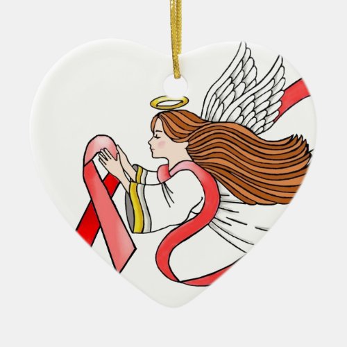 AIDS Red Ribbon Awareness Angel Ceramic Ornament