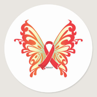 AIDS Ribbon Butterfly Classic Round Sticker