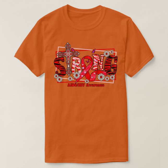 AIDSHIV Awareness cross ribbon Strong hope love T-Shirt (Design Front)