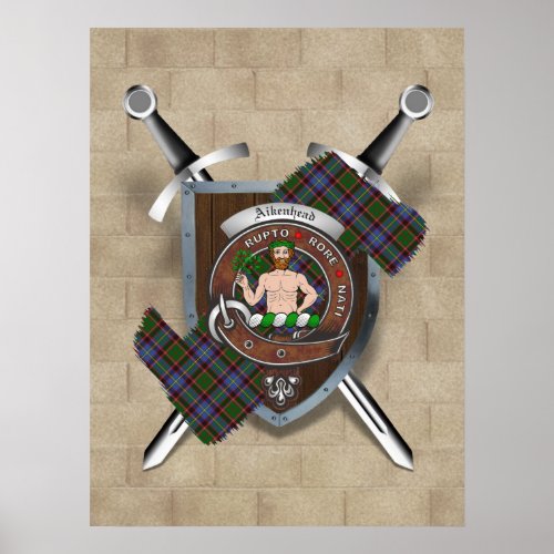 Aikenhead Clan Badge Crossed Swords Poster 18x24