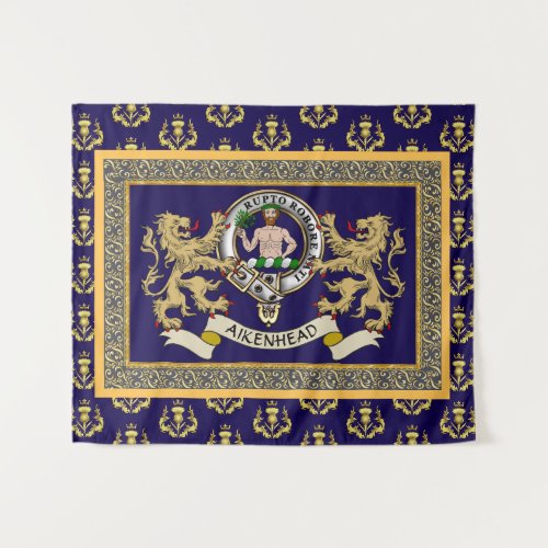 Aikenhead Clan Badge Personalized Blue Tapestry