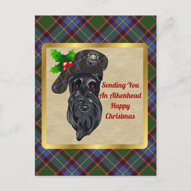 Aikenhead Clan Badge & Tartan Christmas Postcard (Front)