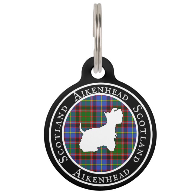 Aikenhead Tartan & Scottie Dog Personalized  Pet ID Tag (Front)