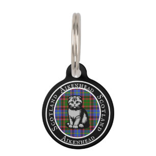 Aikenhead Tartan & Scottish Kitty Personalized Pet ID Tag