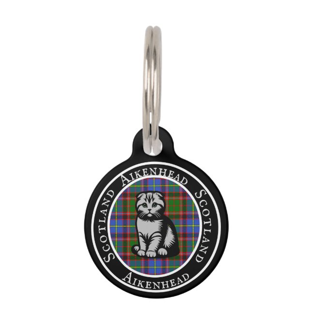 Aikenhead Tartan & Scottish Kitty Personalized  Pet ID Tag (Front)