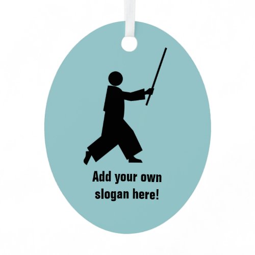Aikido Martial Artist with Bokken - your text on Metal Ornament