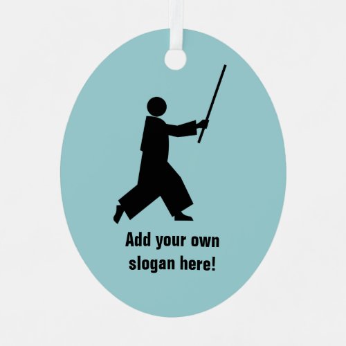 Aikido Martial Artist with Bokken _ your text on Metal Ornament