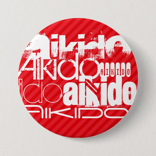Aikido; Scarlet Red Stripes Pinback Button (Front)