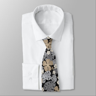 Ailani Hawaiian Hibiscus Tropical - Neutrals Neck Tie