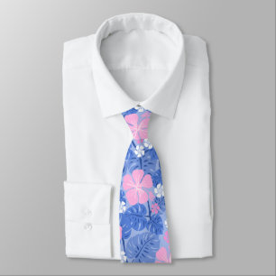 Ailani Hawaiian Hibiscus Tropical - Periwinkle Neck Tie