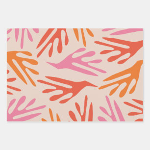 Ailanthus Modern Boho Abstract Pattern Pink Orange Wrapping Paper Sheets