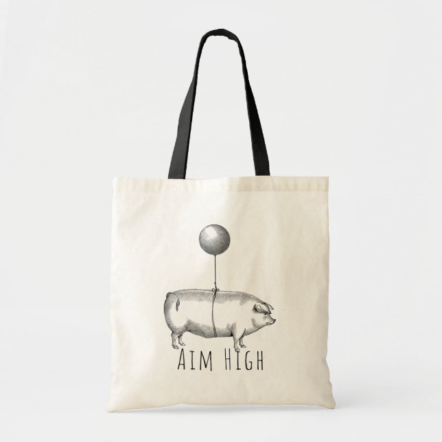 Aim High Cute Pig and Balloon Inspirational Tote Bag (Front)