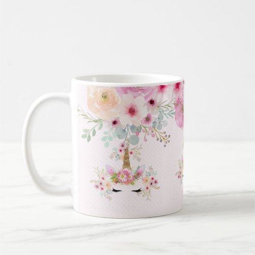 AIM HIGH Pink Gold Glitter Unicorn Face Girls Coffee Mug