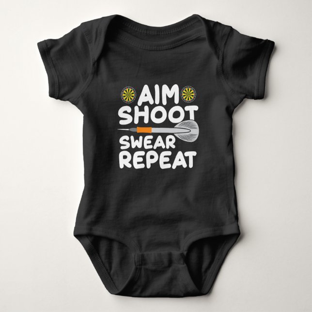 Aim Shoot Swear Repeat Darts Player Dartboard Baby Bodysuit (Front)