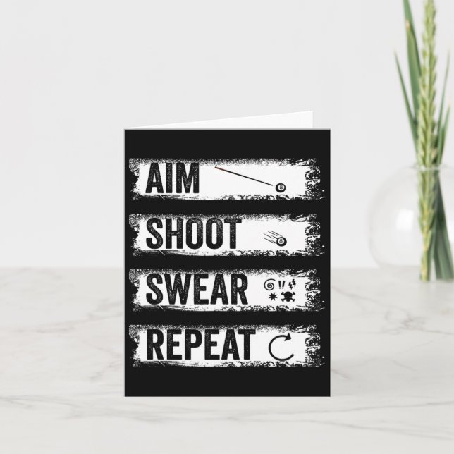 Aim Shoot Swear Repeat Funny Billiards 8-ball Pool Card (Front)