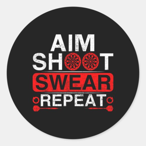 Aim Shoot Swear Repeat Funny Darts Player Vintage Classic Round Sticker