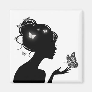 Aimant La femme papillons blancs Magnet
