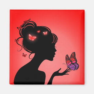 Aimant La femme papillons rouges Magnet