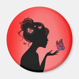 Aimant La femme papillons rouges Magnet