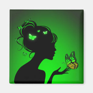Aimant La femme papillons verts Magnet