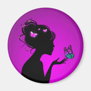 Aimant La femme papillons violets Magnet