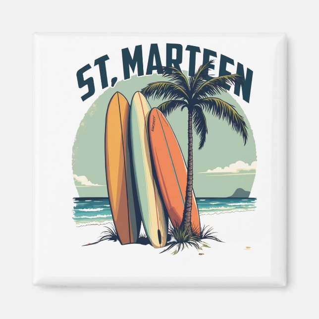 Aimant St. Marteen - Surfboards and retro beach Magnet (Front)