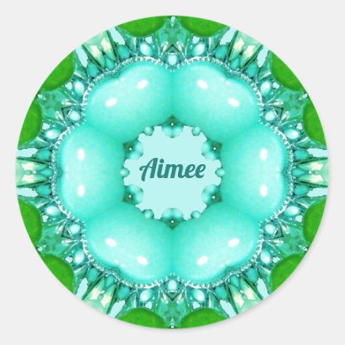 AIMEE  Bright Abstract Fractal Pattern  Classic Round Sticker