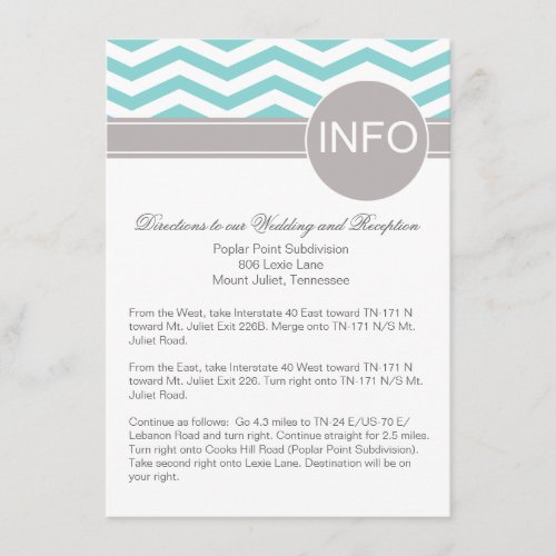 Aimee Chic Chevron Info Wedding Directions  teal Enclosure Card