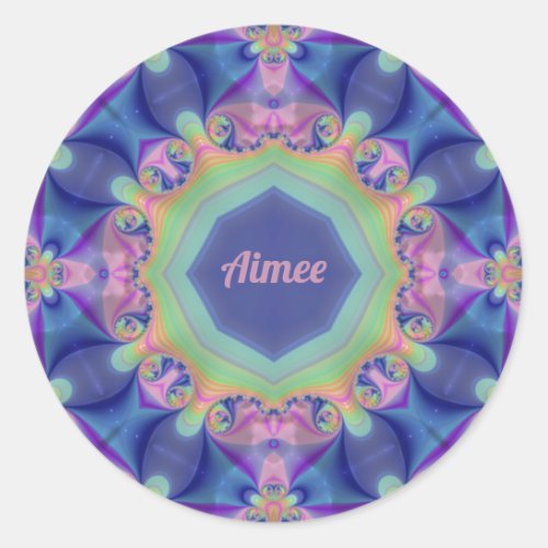AIMEE  Pastel Abstract Kaleidoscope Pattern   Classic Round Sticker