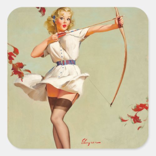 Aiming High Pin Up Art Square Sticker