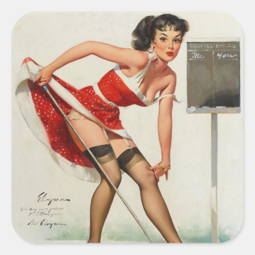 Aiming to Please Pin Up Art Square Sticker