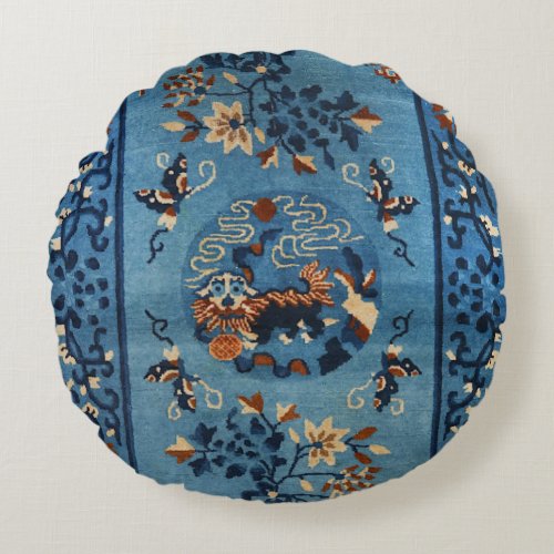 Aincent Chinese Deep Royal Blue  Round Pillow