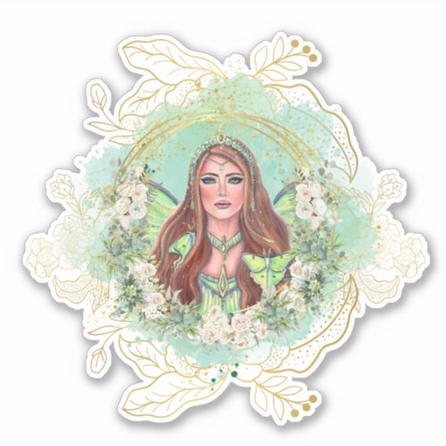 Aine Luna moth fairy queen by Renee Lavoie Sticker