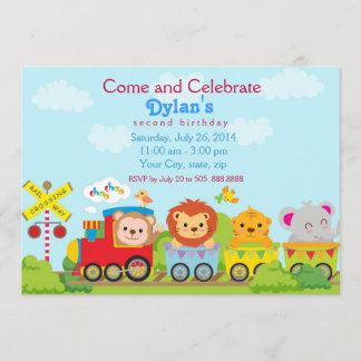 Ainmal Zoo Train Birthday Party Invitation