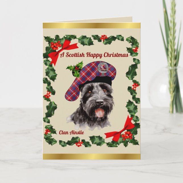 Ainslie Scottie Dog Personalized Xmas Card (Front)