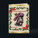 Ainslie Scottie Dog Personalized Xmas Card<br><div class="desc">A Christmas card from the Ainslies! Featuring a Scottie dog sporting a tartan tam with clan badge and holly ready for the holidays! You may personalize with your own message,  names or whatever suits your fancy! Proud to be Scottish!</div>