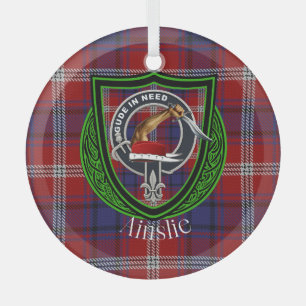 Ainslie Scottish Clan Tartan & Crest Glass Ornament