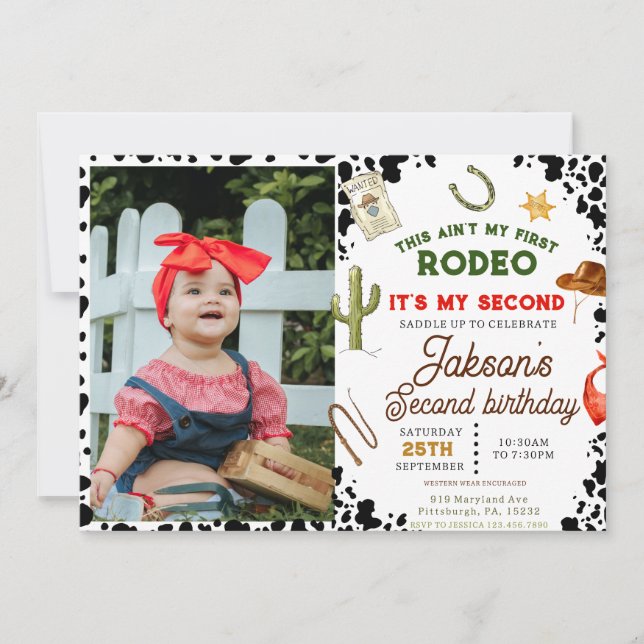 Ain't My First Rodeo Cowboy photo 2nd Birthday Invitation (Front)