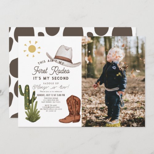 Aint My First Rodeo Cowboy Photo 2nd Birthday Invitation