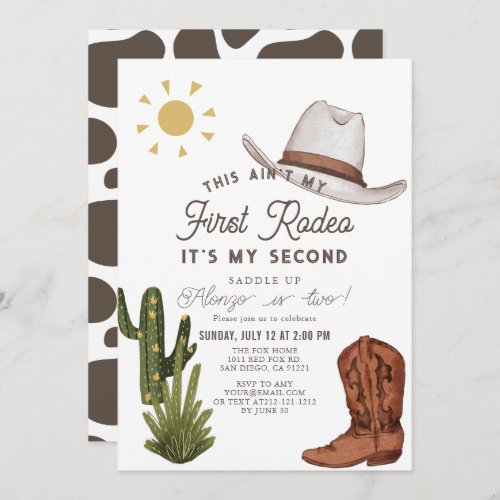 Aint My First Rodeo Cowboy Western 2nd Birthday Invitation