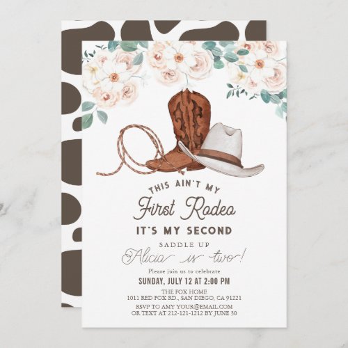 Aint My First Rodeo Cowgirl Floral 2nd Birthday Invitation