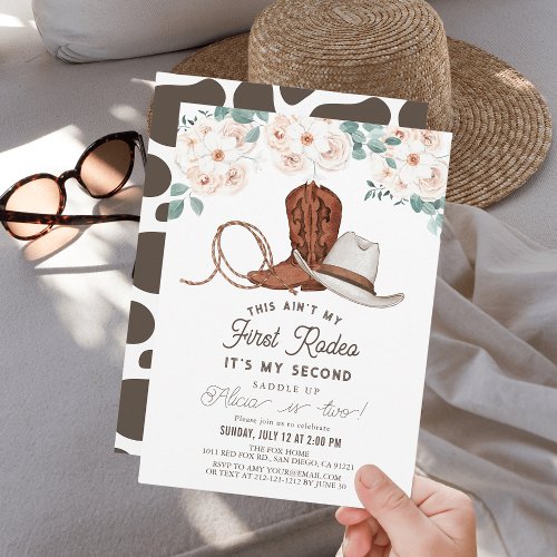 Aint My First Rodeo Cowgirl Floral 2nd Birthday Invitation