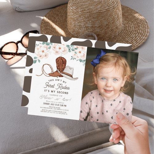 Aint My First Rodeo Cowgirl Photo 2nd Birthday Invitation