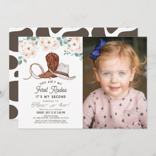 Aint My First Rodeo Cowgirl Photo 2nd Birthday Invitation