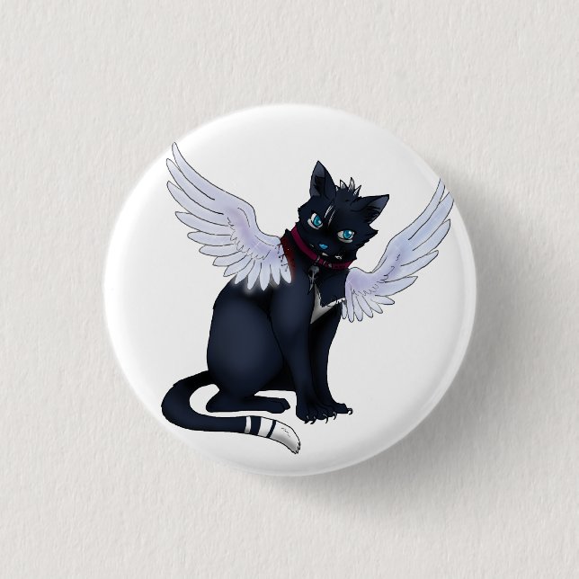 aint no angel cat badge pinback button (Front)