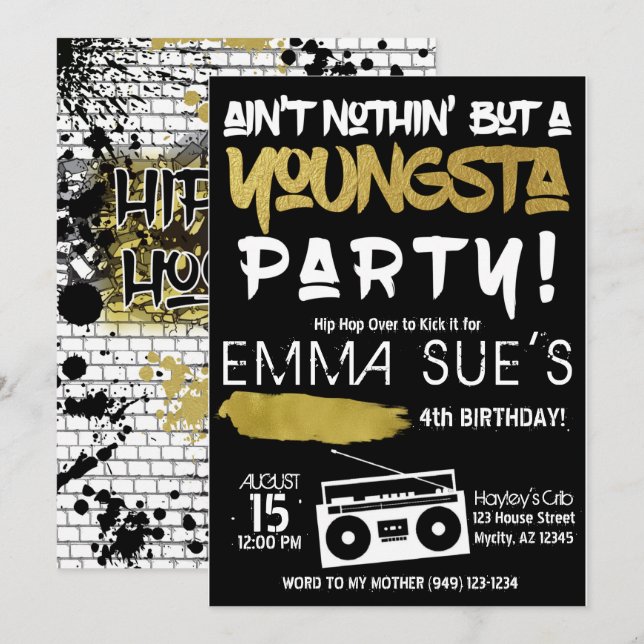 Aint Nothin' but a Youngsta Party Hip Hop Birthday Invitation (Front/Back)