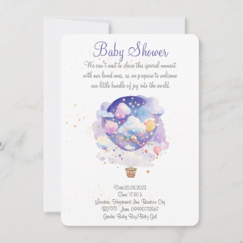 Air balloon baby shower invitation New Baby party Save The Date