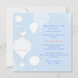 Air Balloon Bird Sky Blue Bridal Shower Invitation